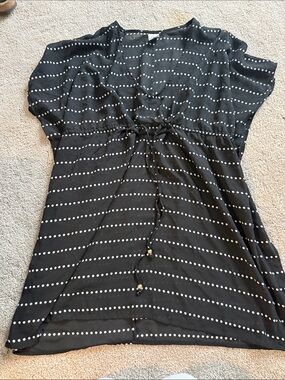 Black Polka Dot Drawstring Tunic swim cover up